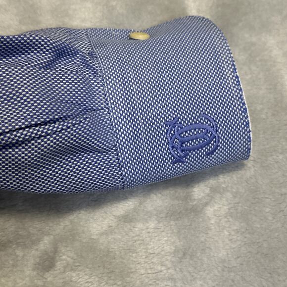 Peter Millar Shirt Mens L Blue Nanoluxe Easy Care Button Down Casual Cotton READ - Picture 10 of 12